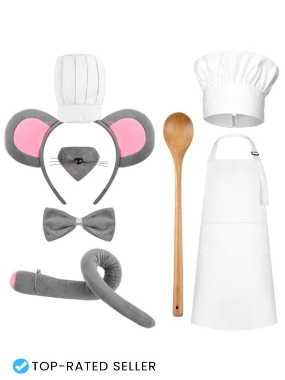7 Pc Halloween Couple Chef & Mouse Costume Set Headband Nose Bowtie Tail Apron